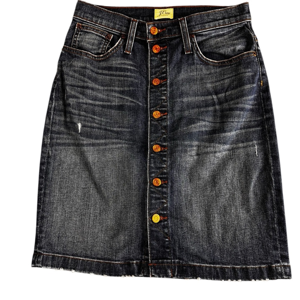 J.Crew Denim Pencil Skirt Sz 27 Blue Jean Button Down Front Western Cowgirl